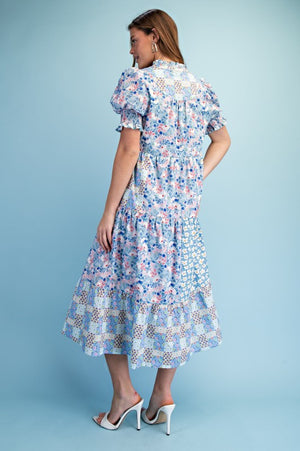 MIXED FLORAL PRINT MIDI DRESS - LondonEE & Co. 