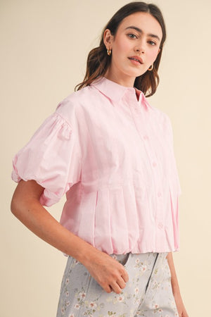 PLEATED BUBBLE HEM TOP - LondonEE & Co. 