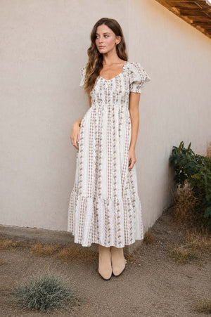 FLORAL STRIPE MIDI DRESS