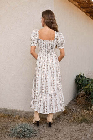 FLORAL STRIPE MIDI DRESS