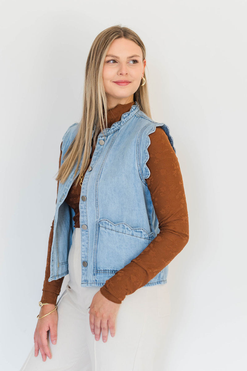 SCALLOPED EDGE DENIM VEST