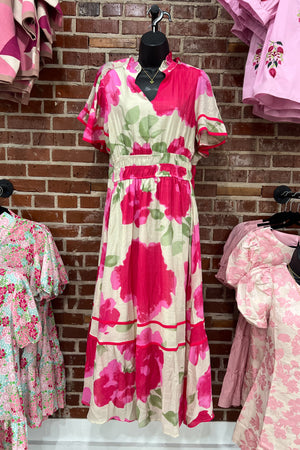 FLORAL V-NECK MAXI DRESS - LondonEE & Co. 