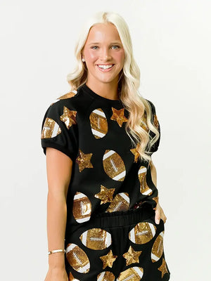 BLACK & GOLD FOOTBALL SEQUIN TOP