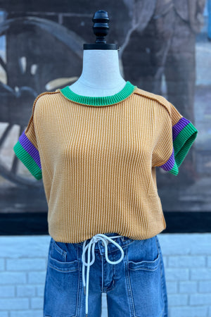 MARDI GRAS RIBBED TOP - LondonEE & Co. 