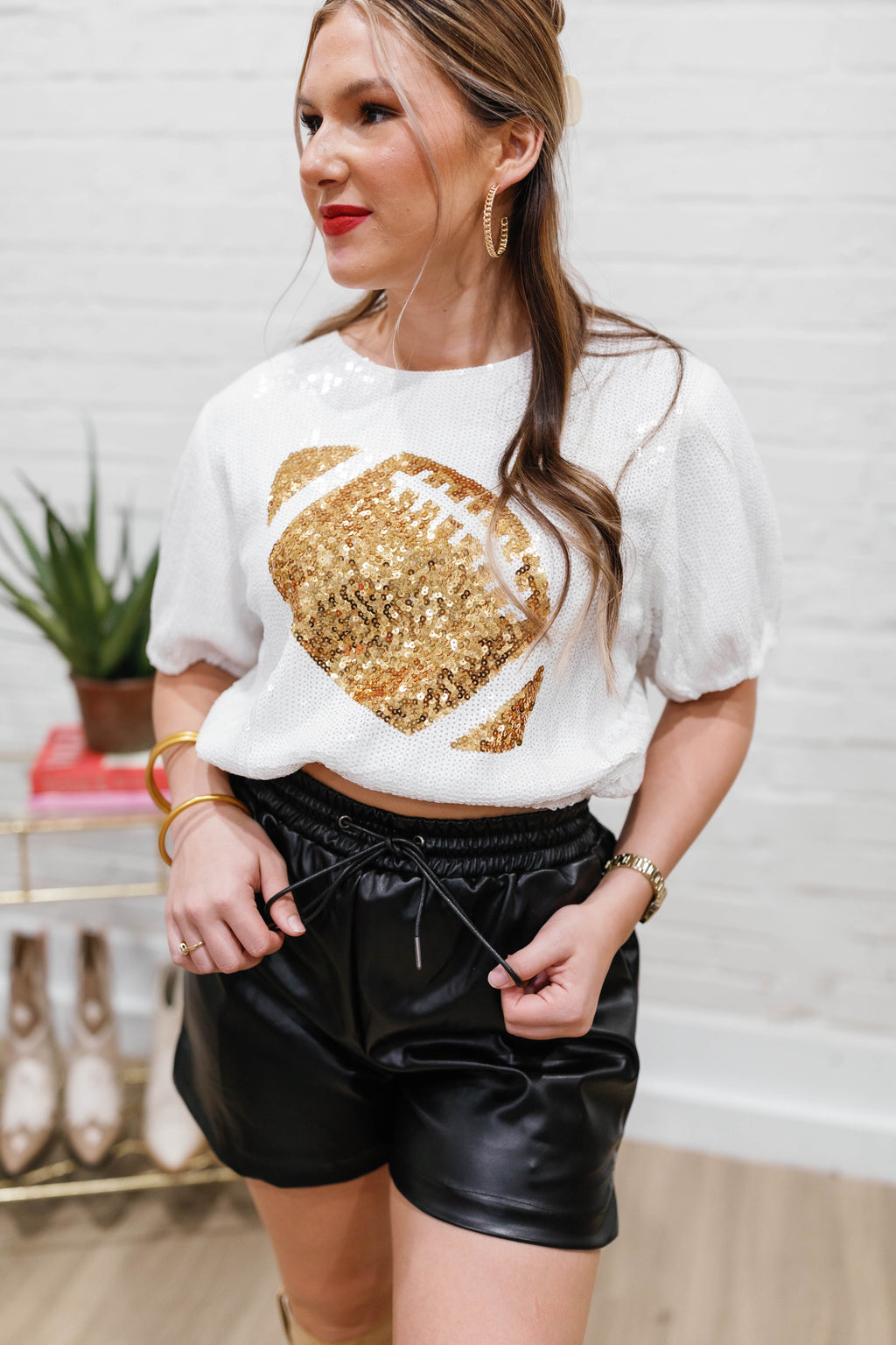 CROPPED SEQUIN FOOTBALL TOP