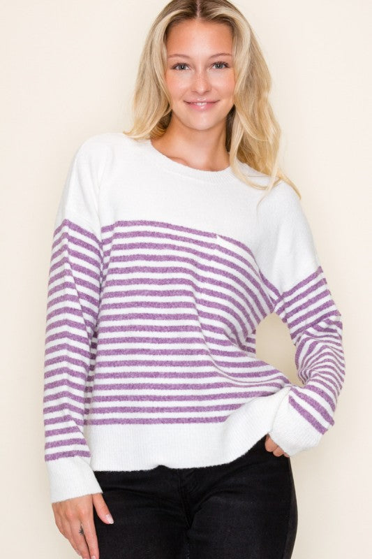 CHEST POCKET STRIPED SWEATER
