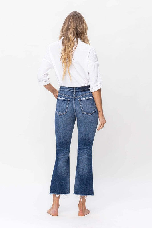 HIGH RISE CROP FLARE WITH STEP HEM JEANS