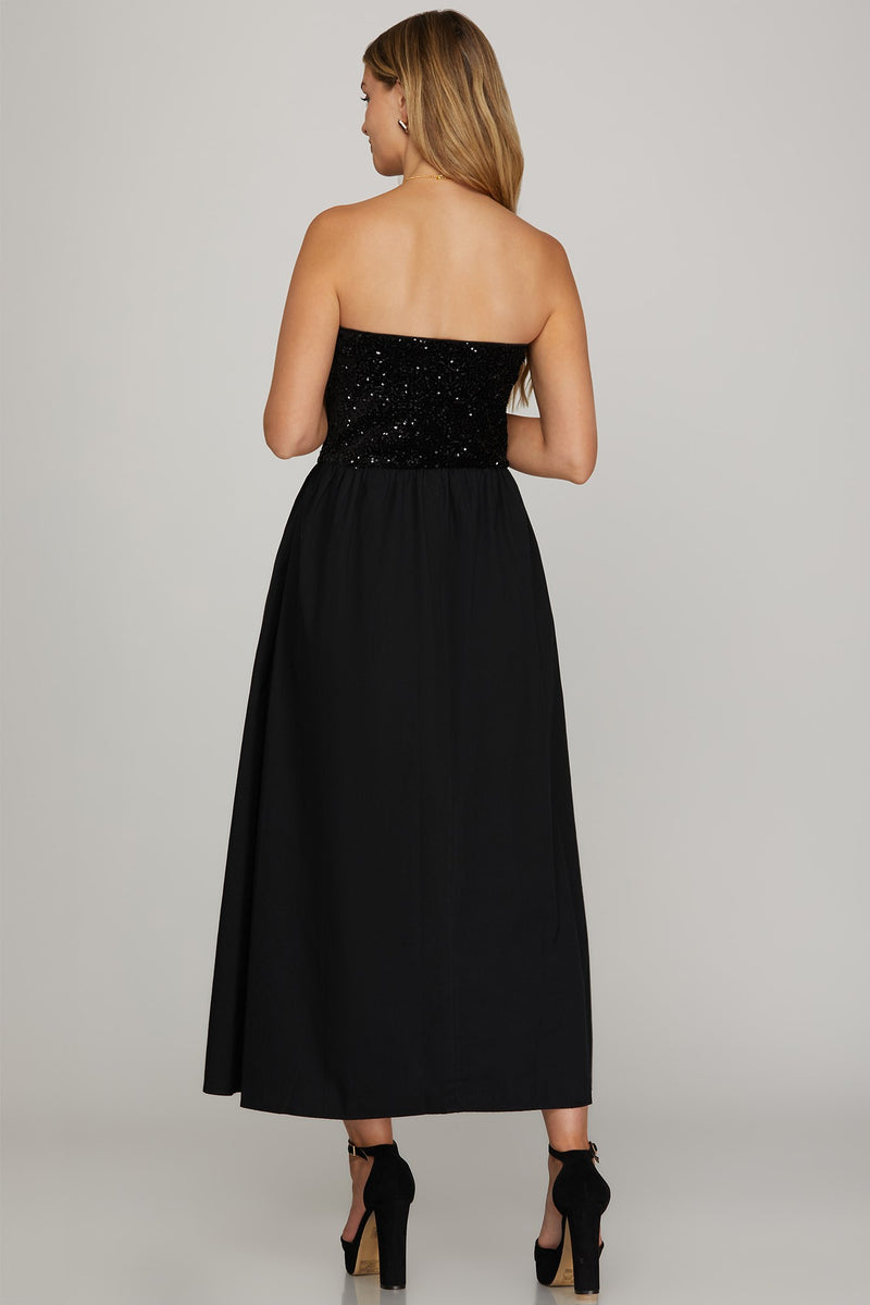 STRAPLESS SEQUIN DRESS