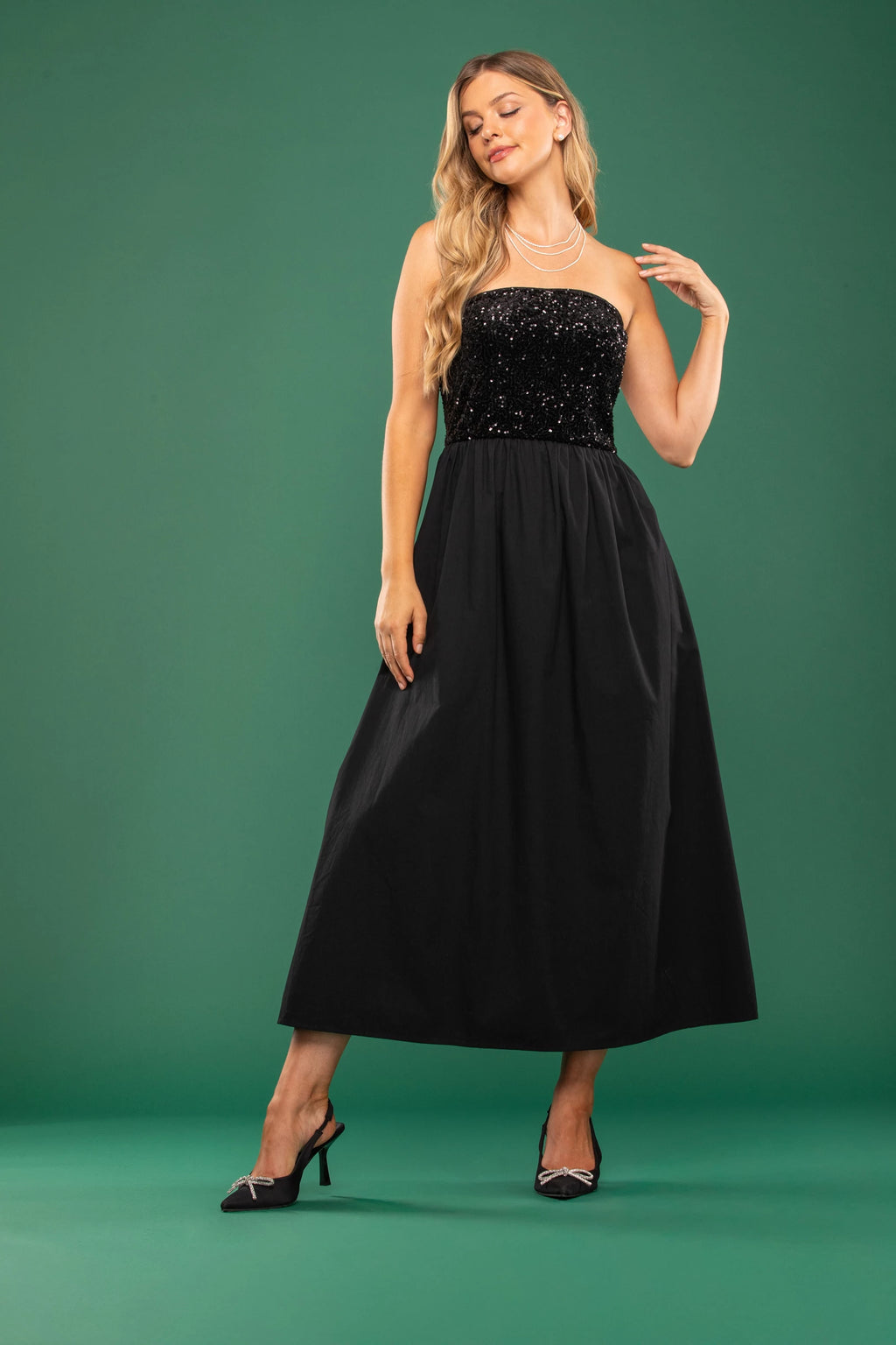 STRAPLESS SEQUIN DRESS