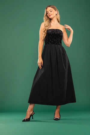 STRAPLESS SEQUIN DRESS