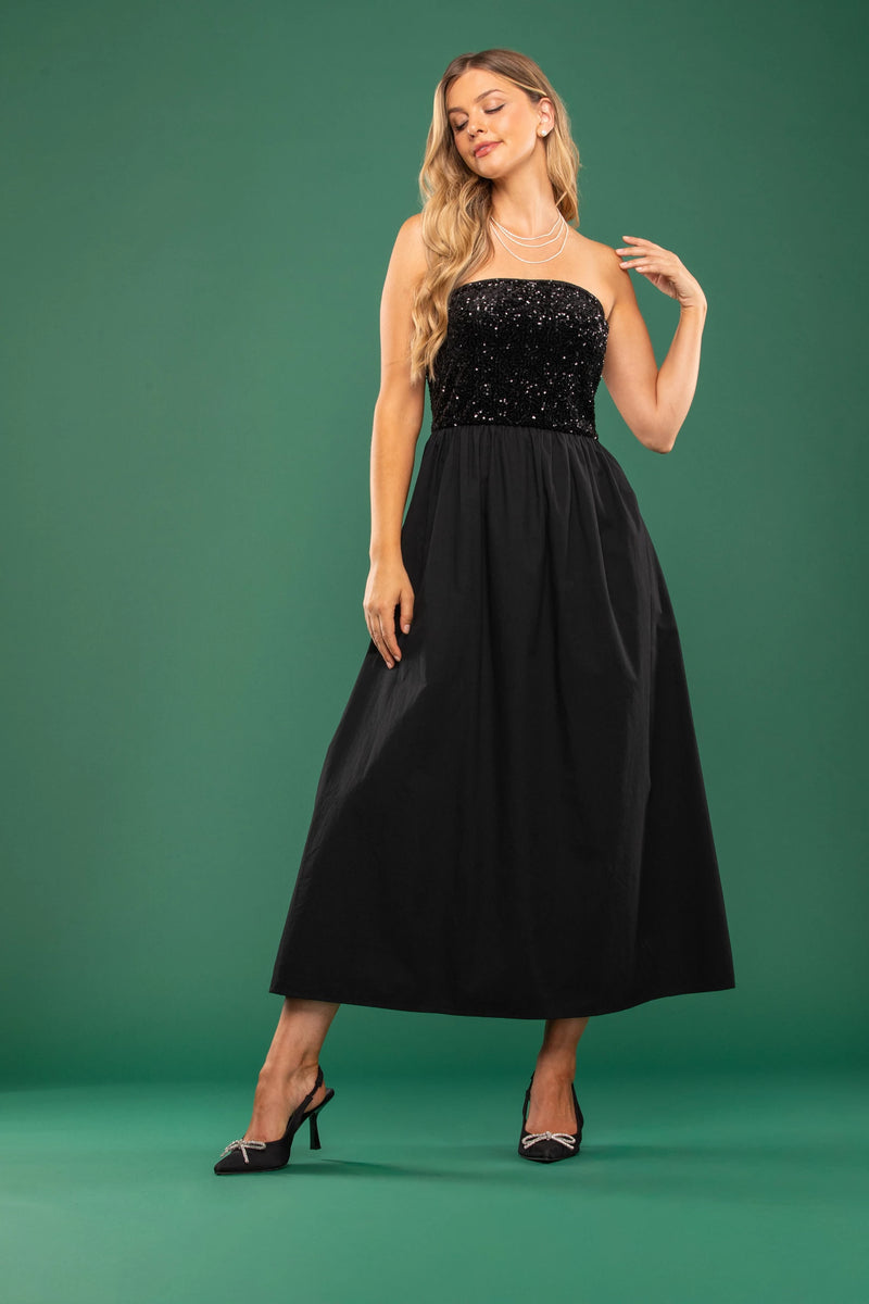 STRAPLESS SEQUIN DRESS