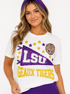 LSU PENNANT SPARKLE TOP