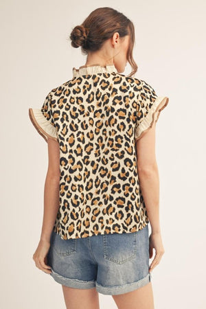 RUFFLE DETAIL LEOPARD TOP