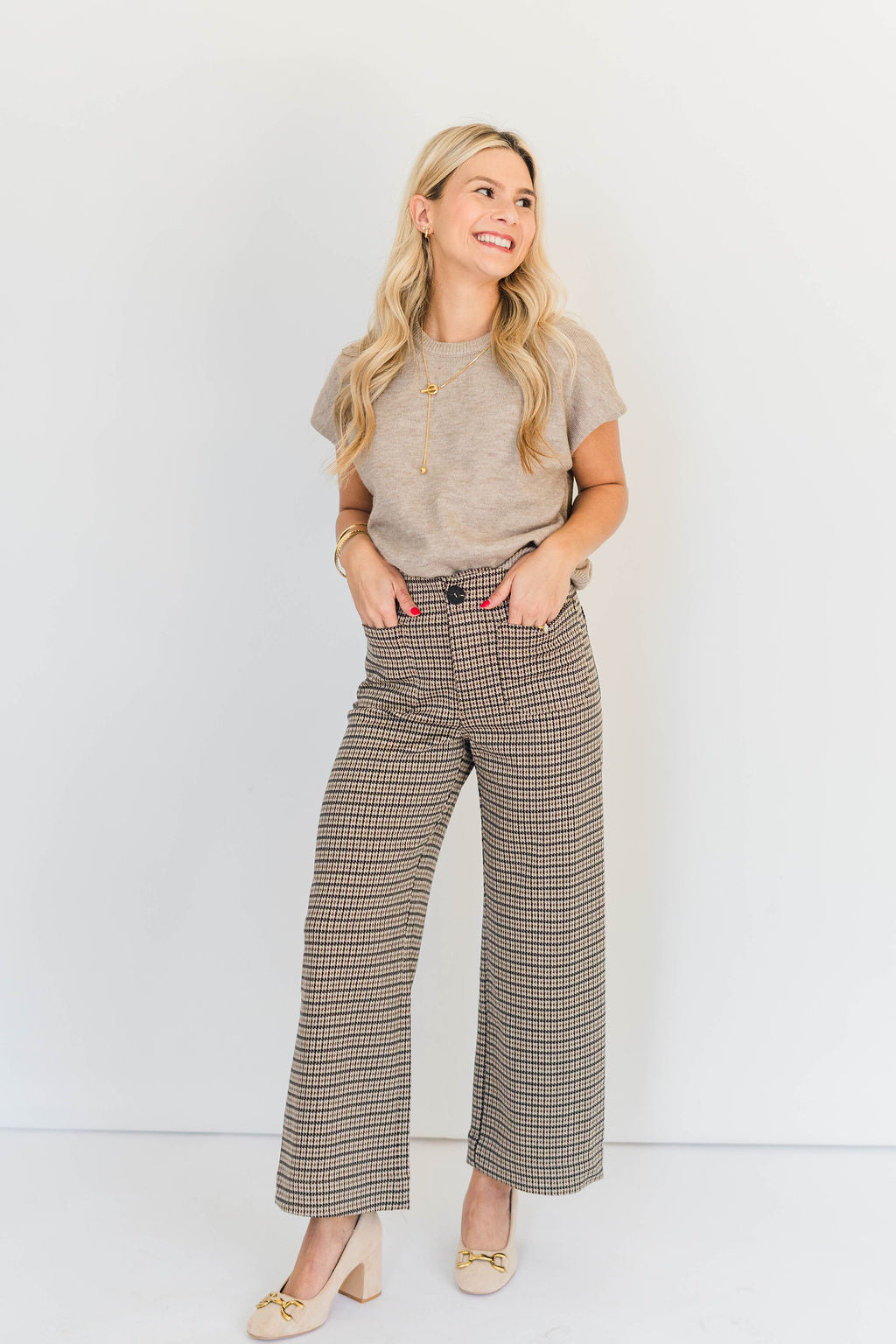 HOUNDSTOOTH STRAIGHT LEG PANTS