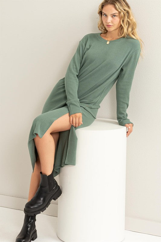 LEISURE. LIFE RIBBED LONG SLEEVE DRESS