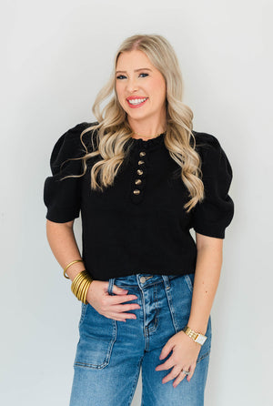 SHORT SLEEVE RUFFLE NECK SWEATER