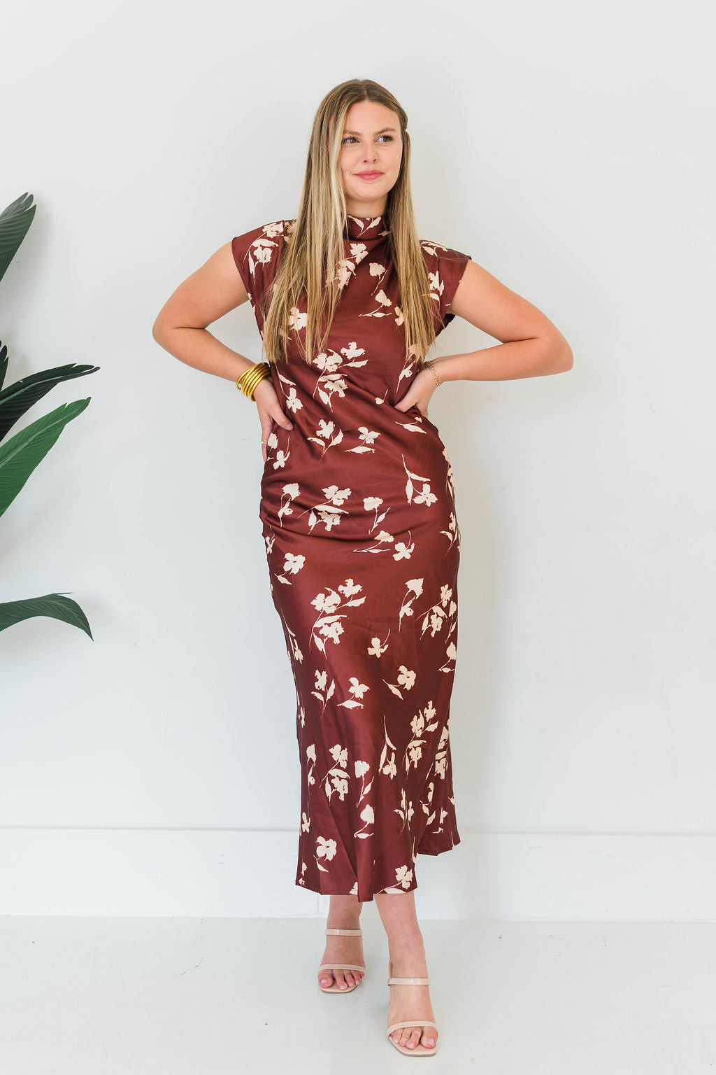 FLORAL PRINT SATIN MAXI DRESS
