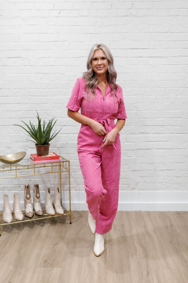 CORDUROY BELTED JUMPSUIT