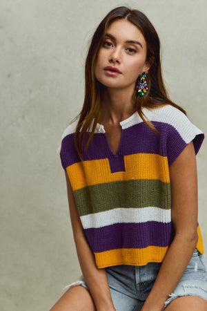 MARDI GRAS STRIPED SWEATER