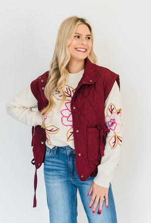 TIE DETAIL QUILTED PUFFER VEST