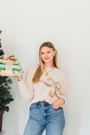 SEQUIN BOW COZY SWEATER