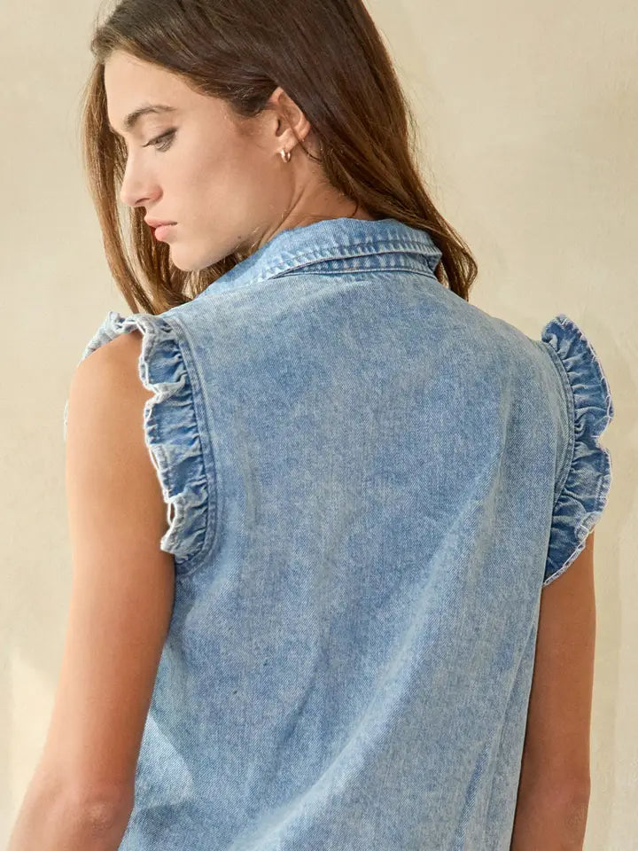 RUFFLED DENIM VEST