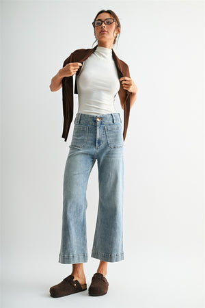 HIGH RISE WIDE LEG PATCH POCKET JEANS