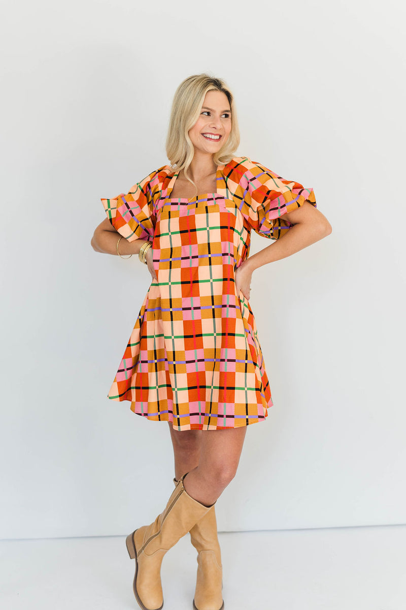 MULTI PLAID MINI DRESS