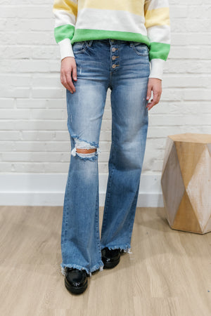 FAYA MID RISE BUTTON WIDE LEG JEANS