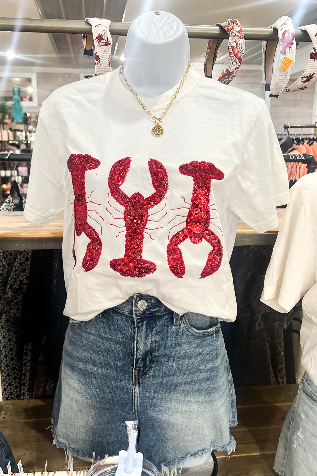 TRIPLE SEQUIN CRAWFISH TOP
