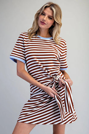 STRIPED TIE WAIST MINI DRESS - LondonEE & Co. 