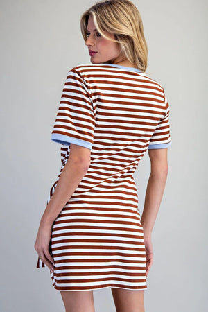 STRIPED TIE WAIST MINI DRESS - LondonEE & Co. 