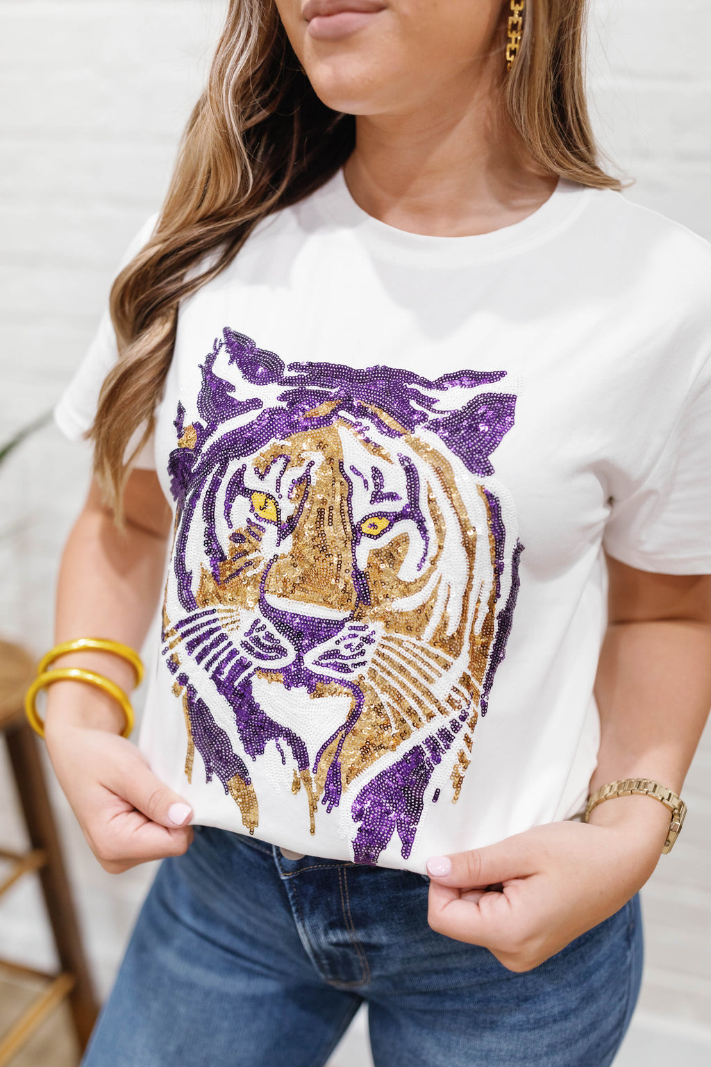 TIGER FACE SEQUIN TOP