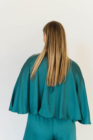 SATIN V-NECK CAPE JUMPSUIT