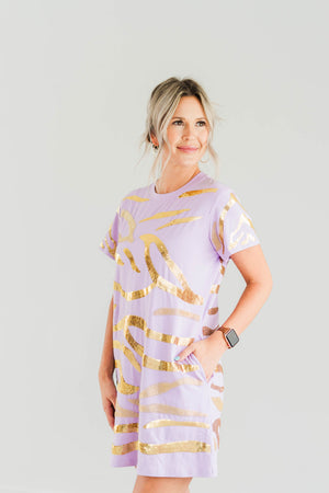 Gameday Purple and Gold Tiger Sequin Striped Dress