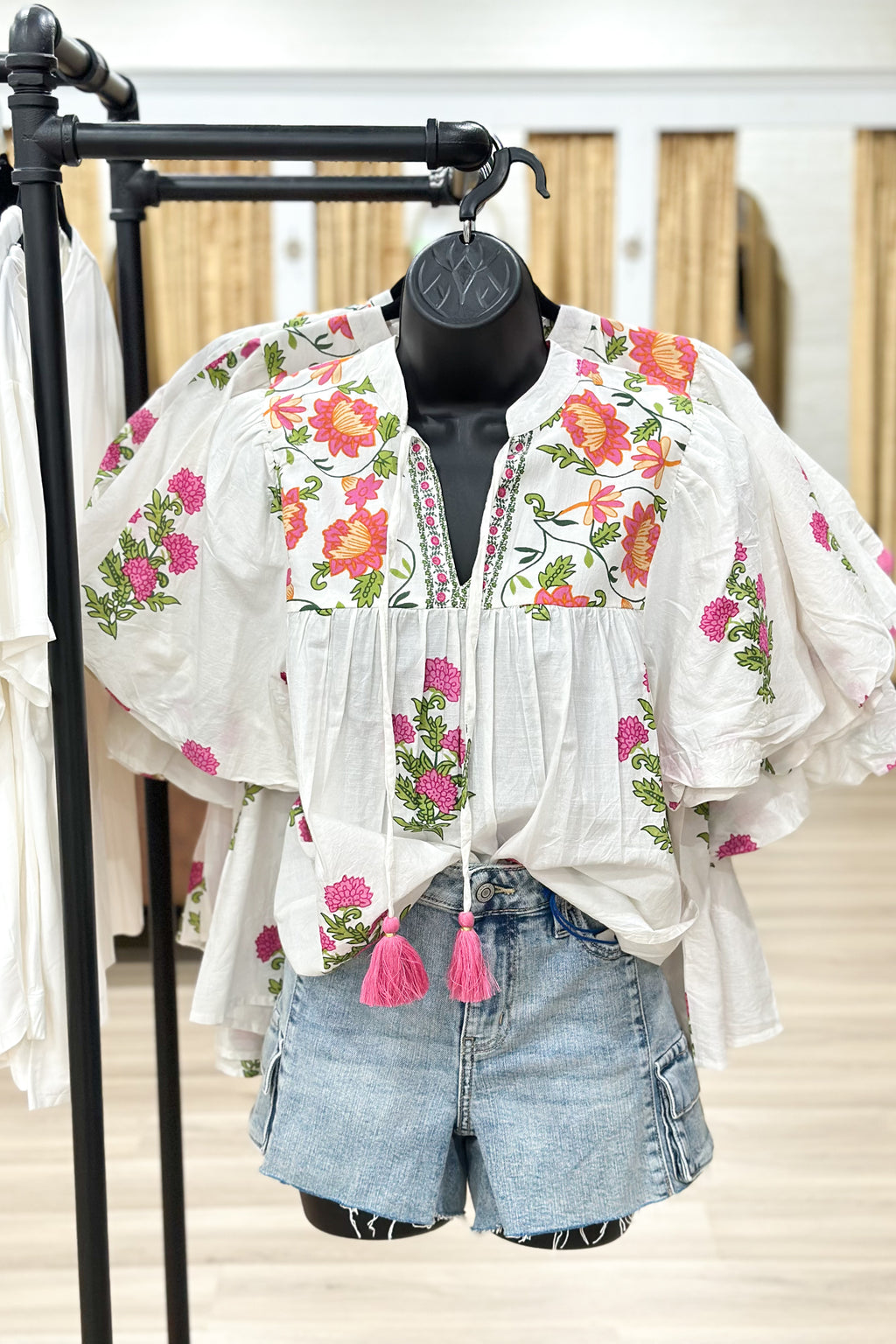 THML PUFF SLEEVE FLORAL TOP