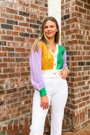 KREWE MARDI GRAS CARDIGAN