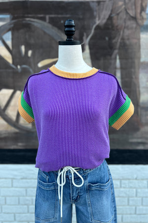 MARDI GRAS RIBBED TOP - LondonEE & Co. 