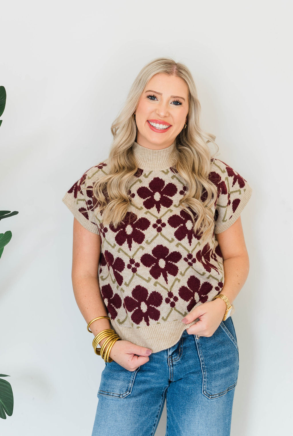 FLORAL HIGH NECK SWEATER