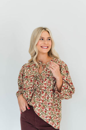 FLOWER PRINT CORDUROY TOP