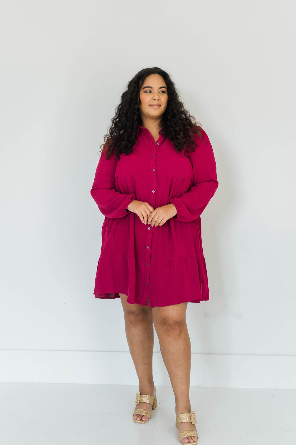 PLUS LONG SLEEVE TIERED DRESS