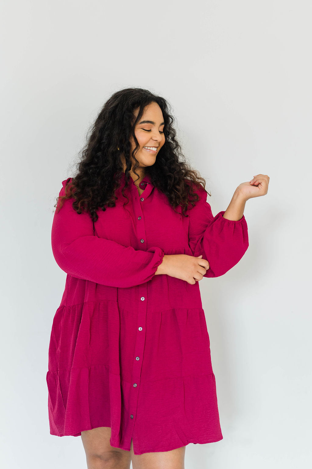 PLUS LONG SLEEVE TIERED DRESS