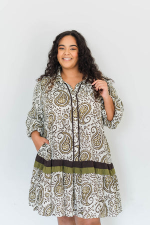 PLUS 3/4 SLEEVE BUTTON DOWN DRESS