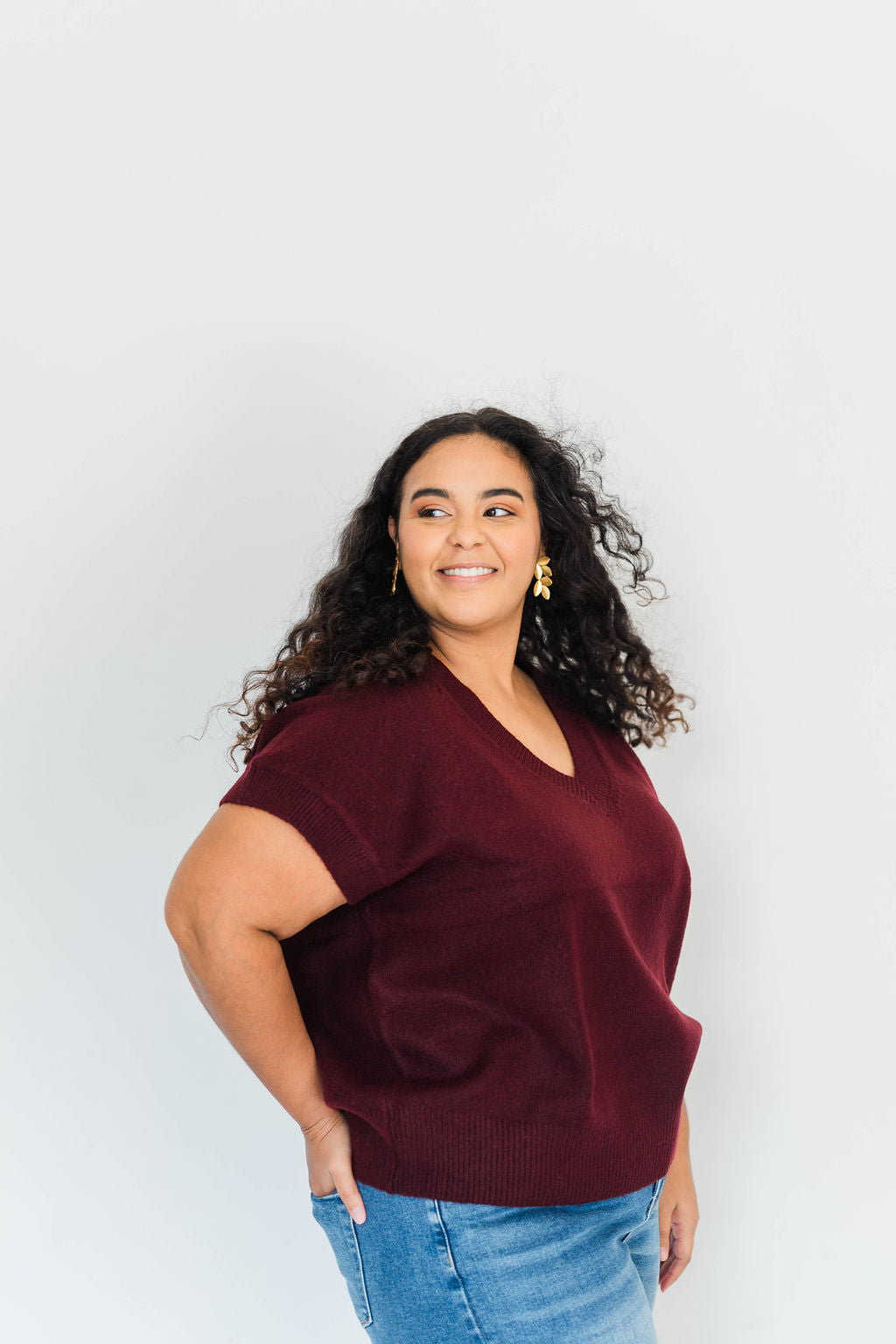 PLUS V-NECK KNIT SWEATER