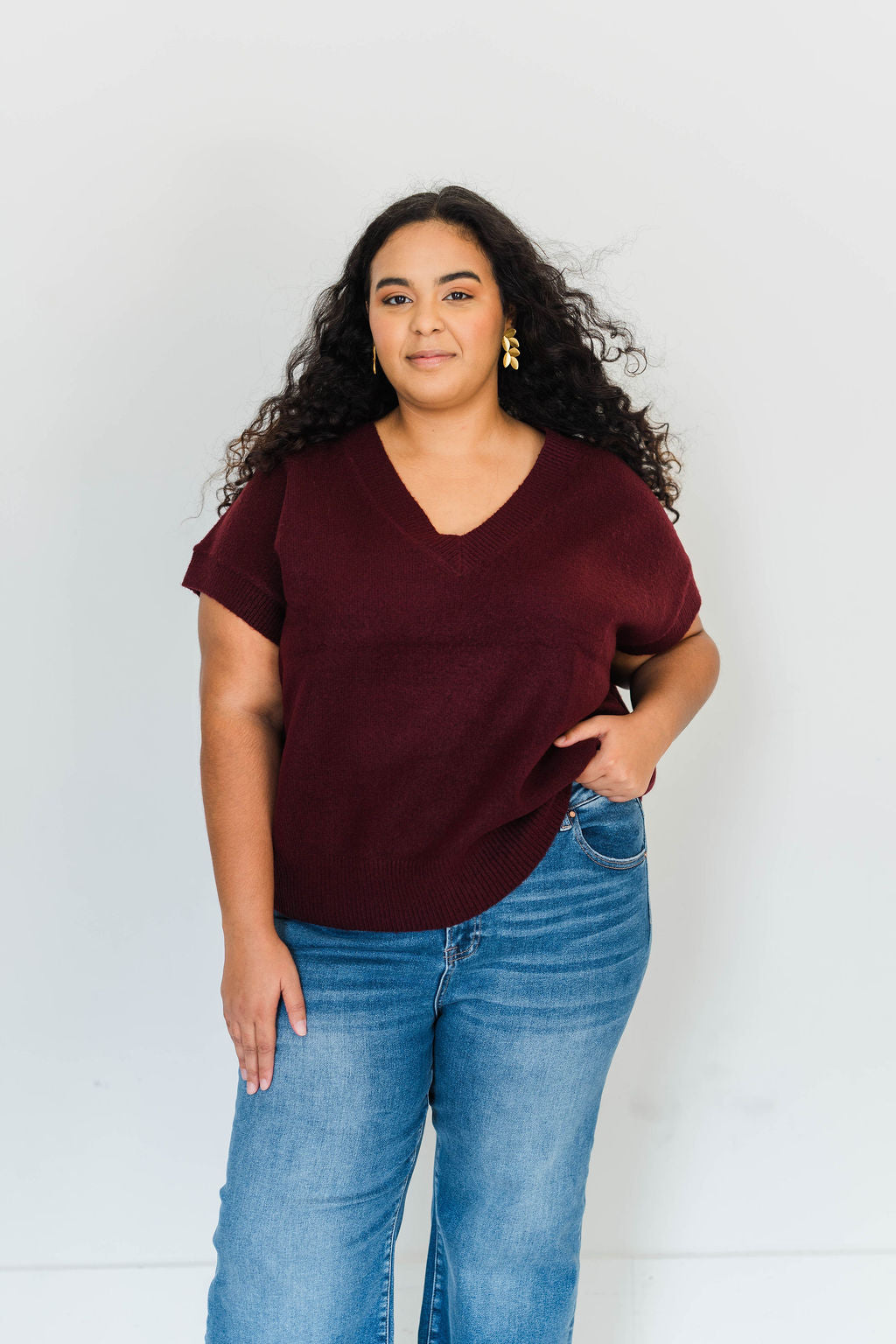 PLUS V-NECK KNIT SWEATER