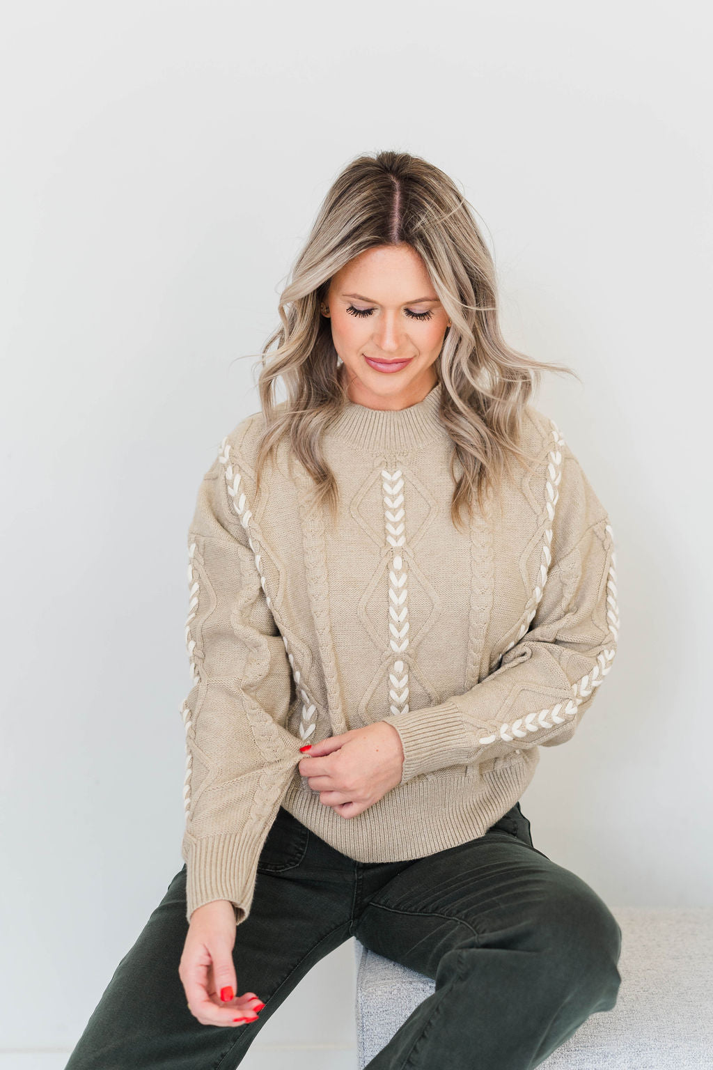 BRAID DETAIL MOCK NECK SWEATER