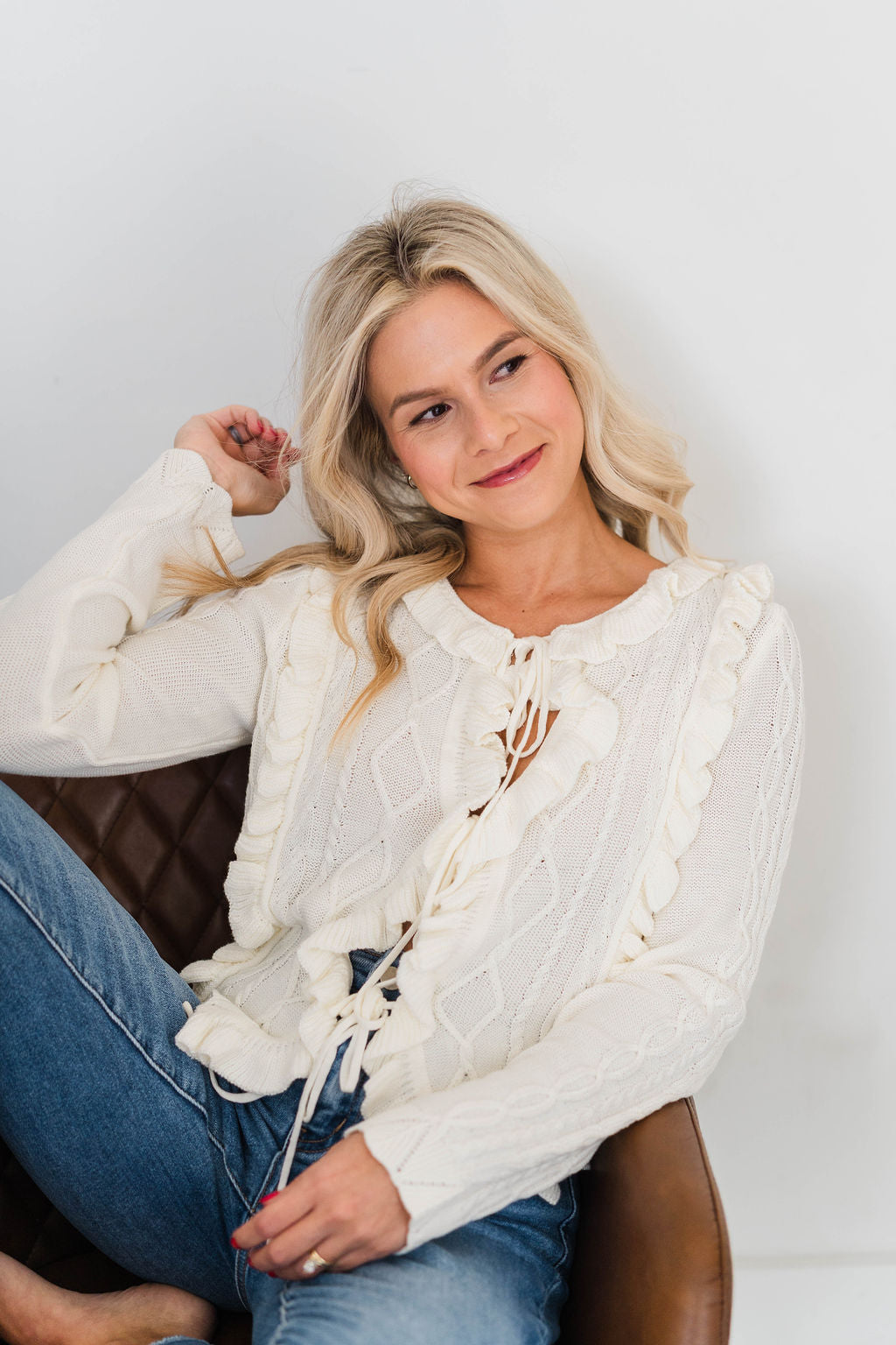 RUFFLE TRIM SWEATER