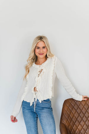 RUFFLE TRIM SWEATER