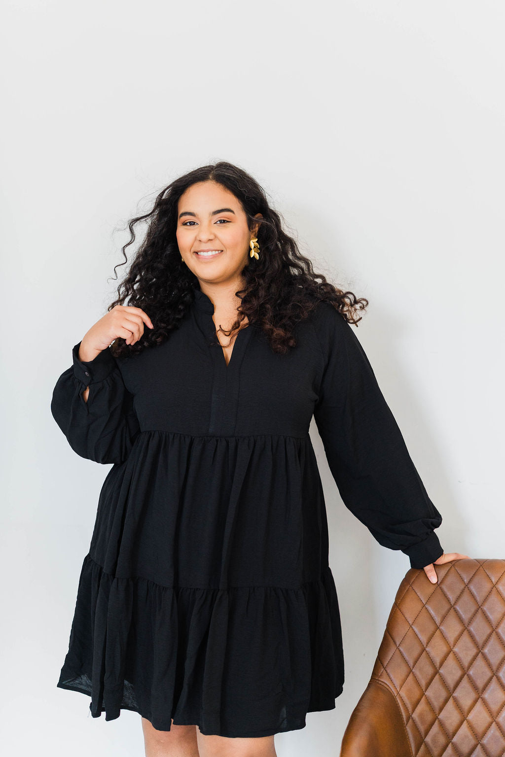 PLUS V NECK TIERED DRESS