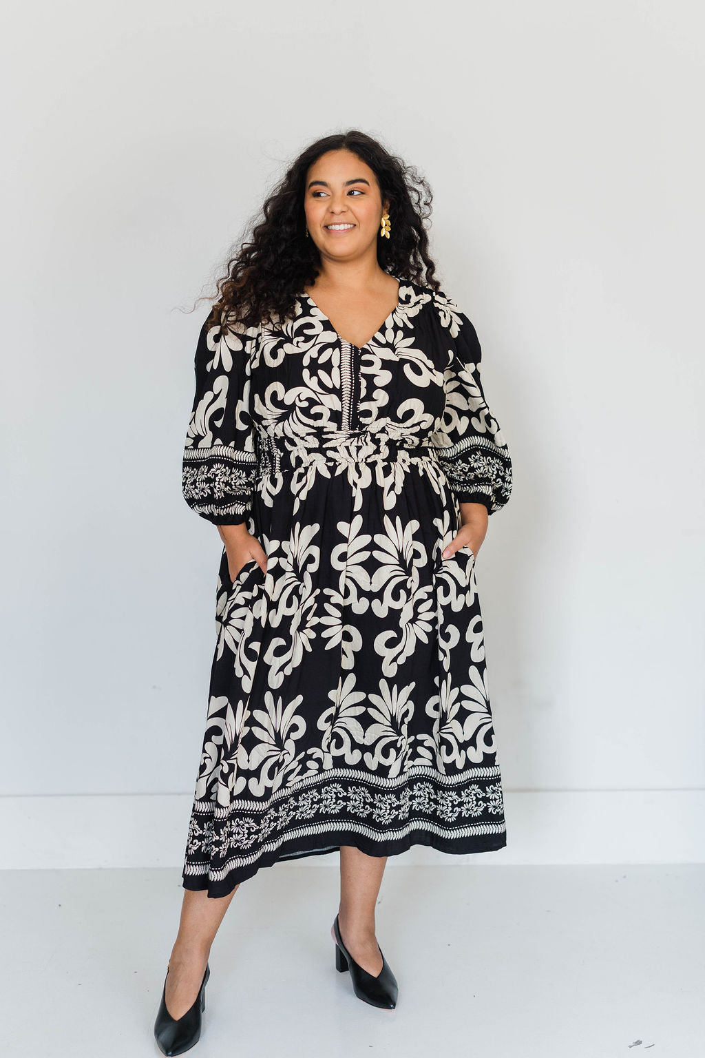 PLUS V-NECK MIDI DRESS